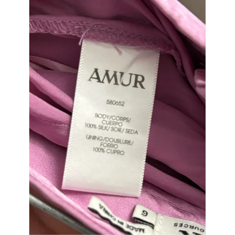 AMUR Silk Wide Leg Pants Pink Purple Satin Pleated Trousers Size 4